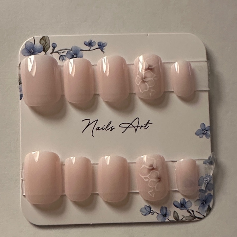 Pink Press-On Nails with Floral Print 24pcs set